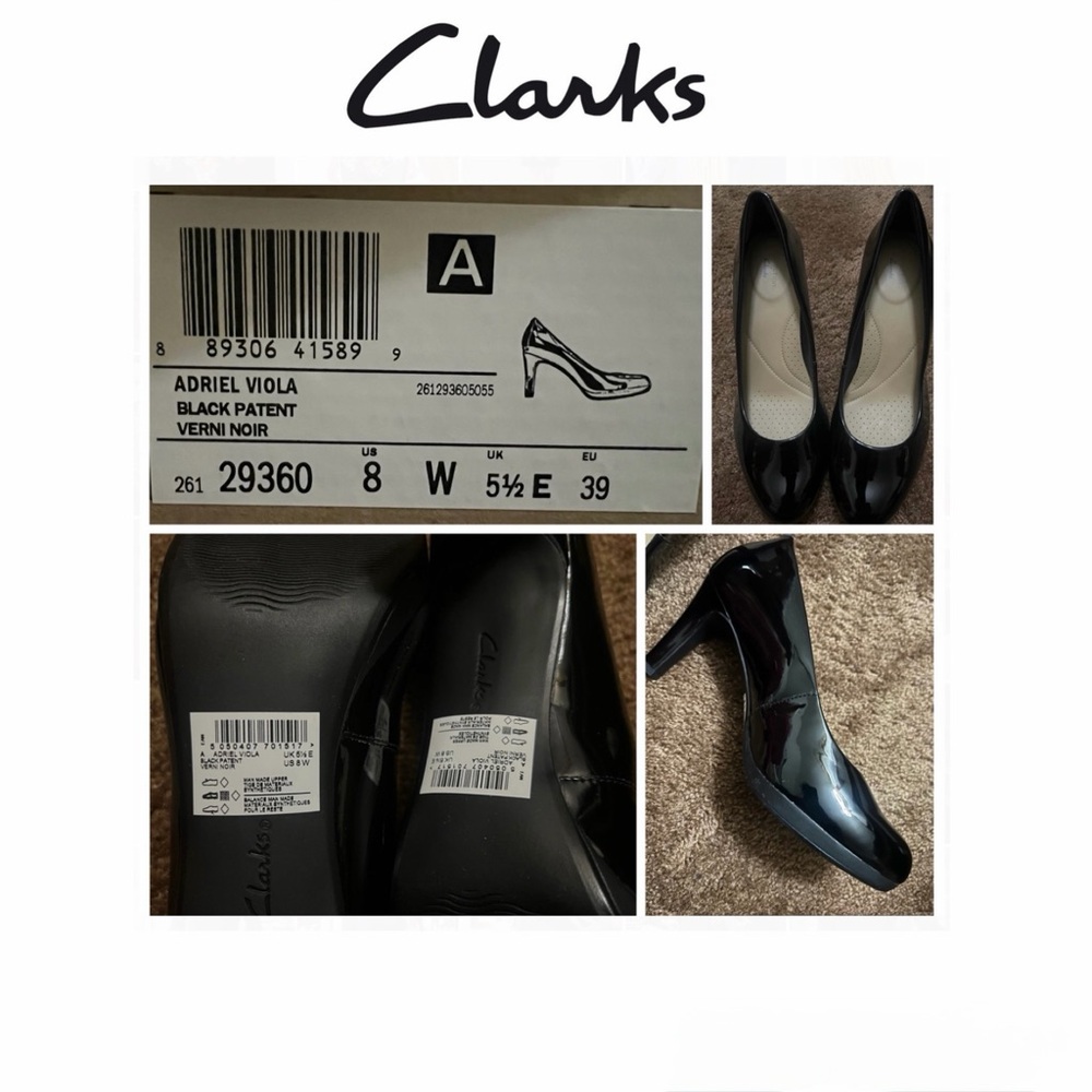 Clarks Adriel Viola Black Patent Heels CW(3)